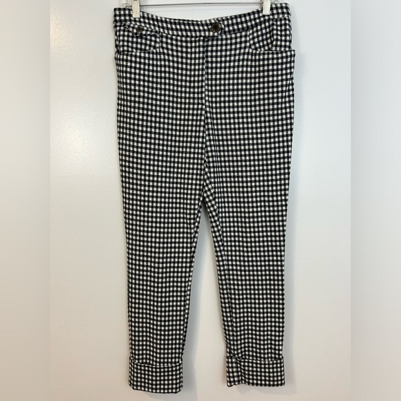 Anthropolgie Essential Crop Gingham Cuffed Pants Black/White Size 6 - Picture 1 of 9